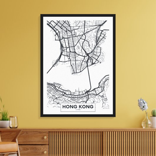 Hongkong, China | Zwarte en witte hoofdkaart Canvas Afdruk (Insitu (Woonkamer))