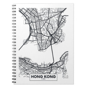 Hongkong, China   Zwarte en witte hoofdkaart Notitieboek