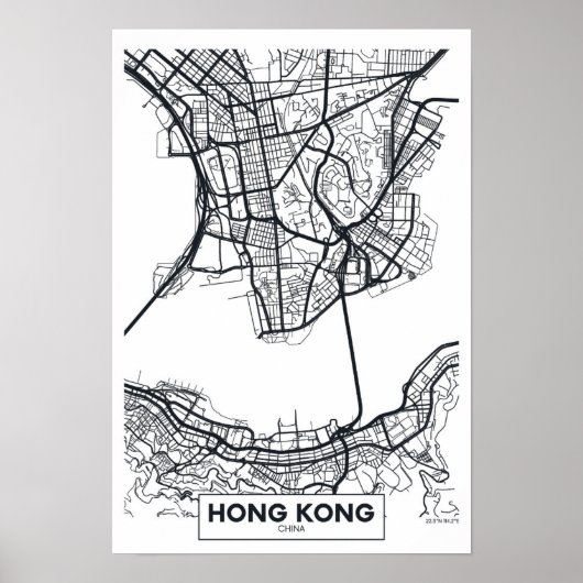 Hongkong, China | Zwarte en witte hoofdkaart Poster (Voorkant)