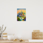 Hongkong Silhouet Aquarel | Reizen Poster (Keuken)