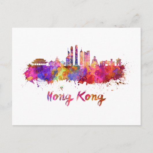 Hongkong V2 skyline in waterverf Briefkaart (Voorkant)