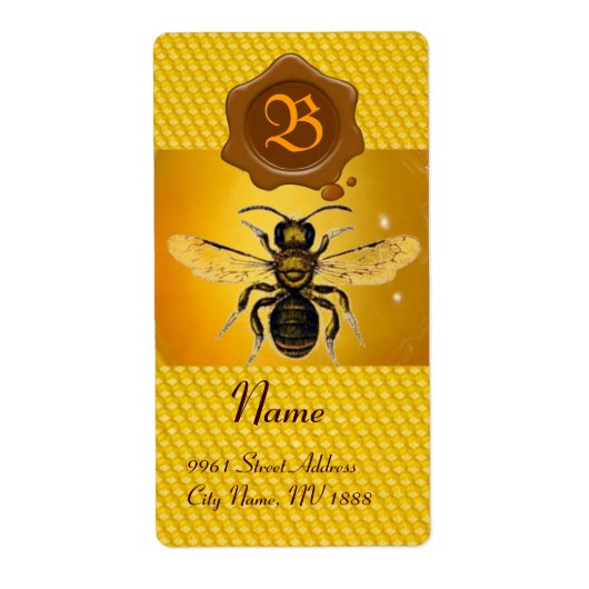 HONIEBE, BEEKEEPER, ZEEMONOGRAM IN BROEIWAX ETIKET (Voorkant)