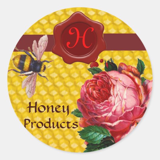 HONIEBEN EN PINK ROSE, BEEKEEPER RODE WAX SEAL RONDE STICKER (Voorkant)