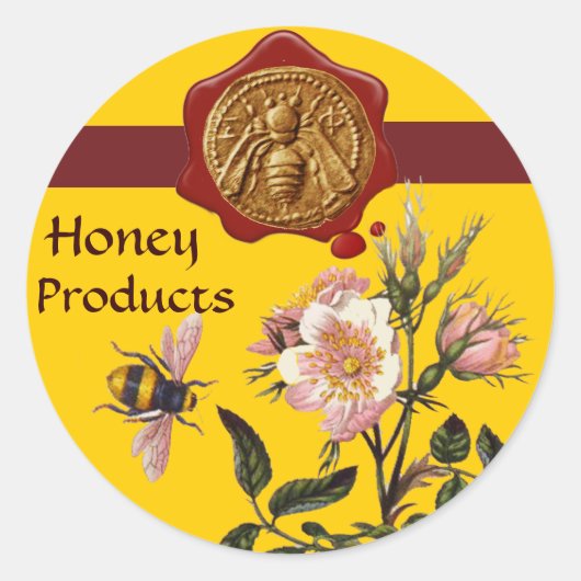 HONIEBEN EN WILDE ROZEN , DIERENWAXSEAL RONDE STICKER (Voorkant)