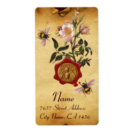 HONIEBEN EN WILDE ROZEN , REUZEEGEL VAN RODE WAX ETIKET