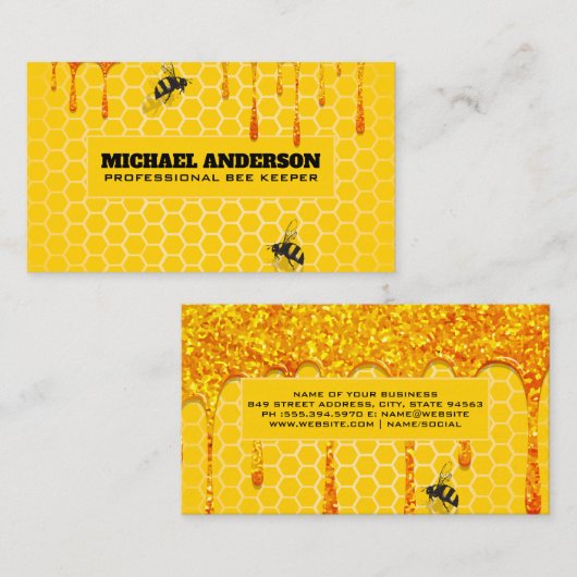 Honigraat en Bijen | Druppende Honing Visitekaartje (Voorkant / Achterkant)