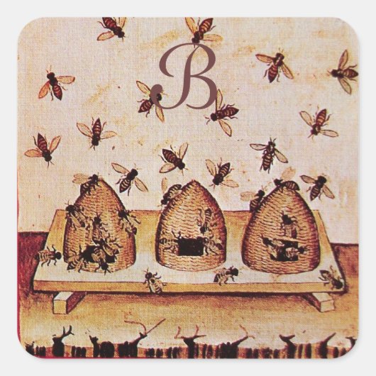 HONIJN, BEEKEEPER BEEKEEPER BIEDT MONOGRAM VIERKANTE STICKER (Voorkant)