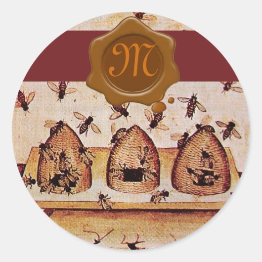 HONIJN, BROGEN WAX SEAL EN STRIPE MONOGRAM RONDE STICKER (Voorkant)