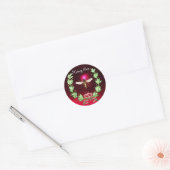 HONIJNBEDRAG, WREATS MET OAK LEAVES EN RODE RIBBON RONDE STICKER (Envelop)