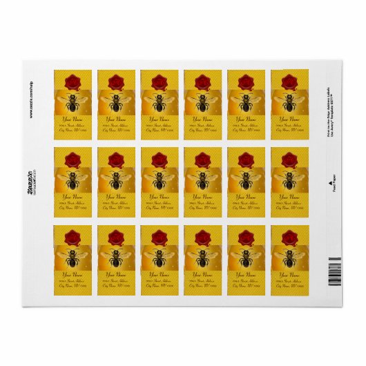 HONIJNBEE, BEEKEEPER, RODE WAXZEEMONOGRAM ETIKET (Full Sheet)