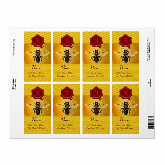 HONIJNBEE, BEEKEEPER, RODE WAXZEEMONOGRAM ETIKET (Full Sheet)