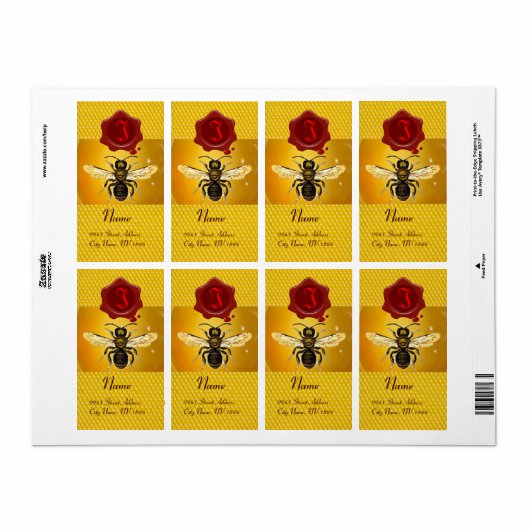 HONIJNBEE, BEEKEEPER, RODE WAXZEEMONOGRAM ETIKET (Full Sheet)