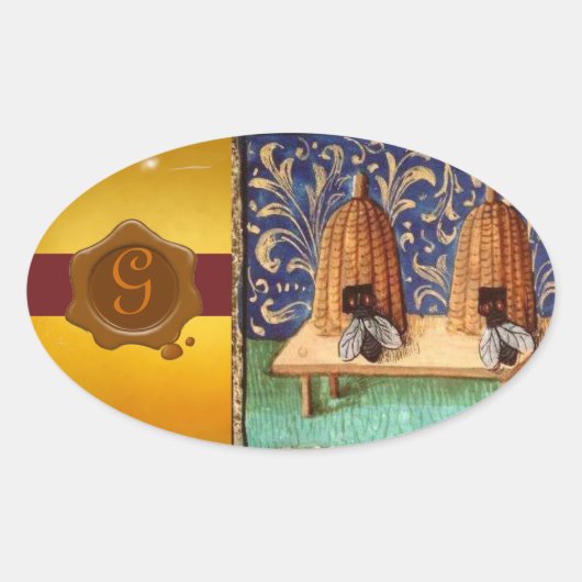 HONIJNBEE, BROWN WAX SEAL MONOGRAM OVALE STICKER (Voorkant)