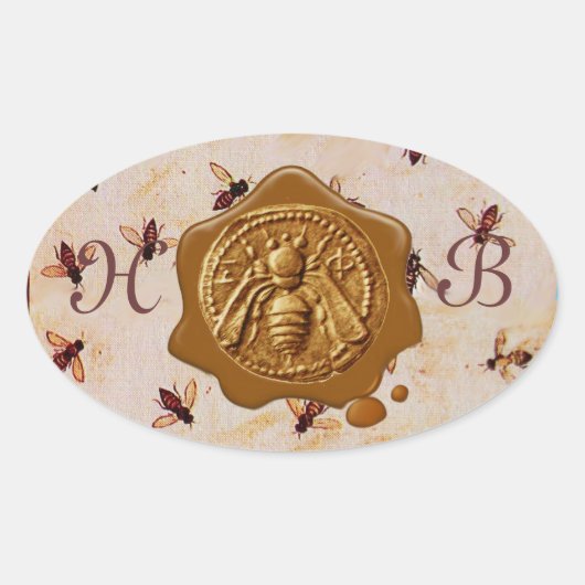 HONIJNBEE, BROWN WAX SEAL MONOGRAM OVALE STICKER (Voorkant)