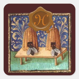 HONIJNBEE, BROWN WAX SEAL MONOGRAM VIERKANTE STICKER