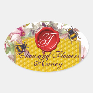 HONIJNBEE, CYCLAMENS FLOWERS RED WAX SEAL MONOGRAM OVALE STICKER