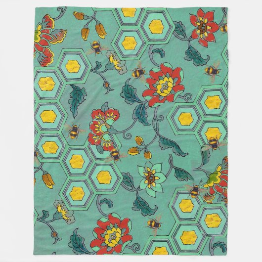 HONIJNBEES, RUNDEREN, SPRINGSTROMEN VOOR DE BEELKE FLEECE DEKEN (Voorkant)