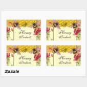 HONIJNEN EN RODE POPPIËNTEN BEEKEEPER MONOGRAM RECHTHOEKIGE STICKER (Vel)