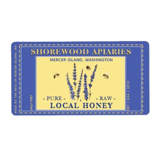 Honing 2 "x 3.75" Lavendel Bloemen Bijen Geel Labe Etiket (Voorkant)