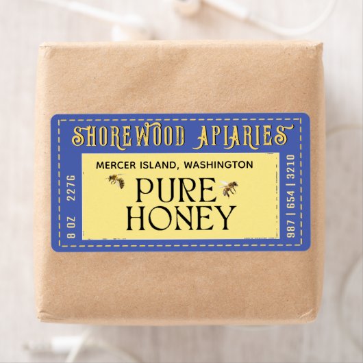 Honing 2 "x 3,75" Lavendel en geel bijenetiket Etiket (Insitu)