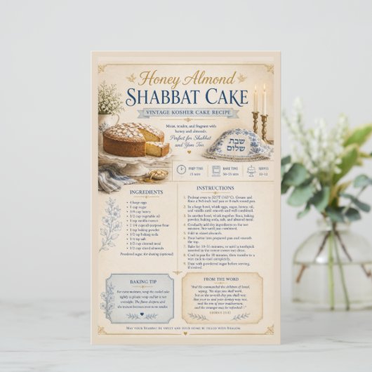 Honing Amandel Sjabbat Cake, Vintage Blauwe Rustie (Staand voorkant)