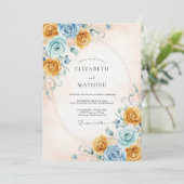 Honing Azure Roze Bruiloft Kaart (Staand voorkant)