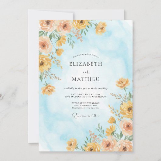 Honing Azure Wilde Bloemen Bruiloft Kaart (Voorkant)
