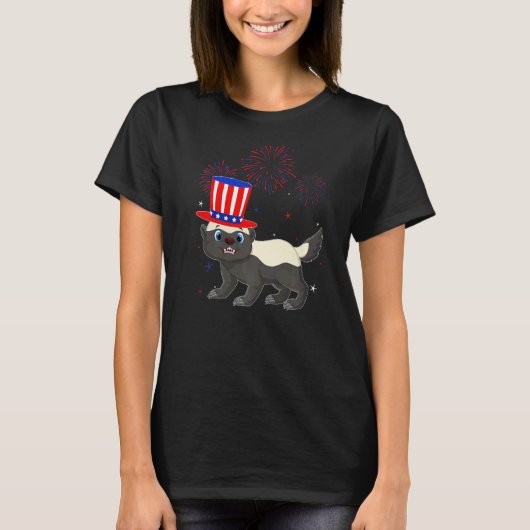 Honing Badger Rood Wit Blauw Vuurwerk Decor 4e van T-shirt (Voorkant)