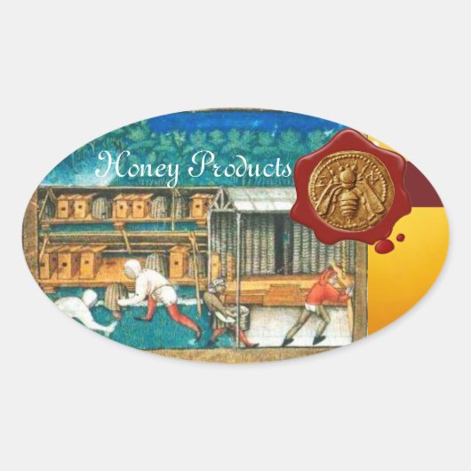 HONING BEE, BEEKEEPER RODE WAX SEAL OVALE STICKER (Voorkant)