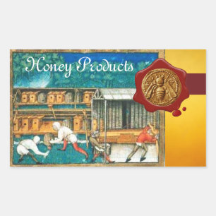 HONING BEE, BEEKEEPER RODE WAX SEAL RECHTHOEKIGE STICKER