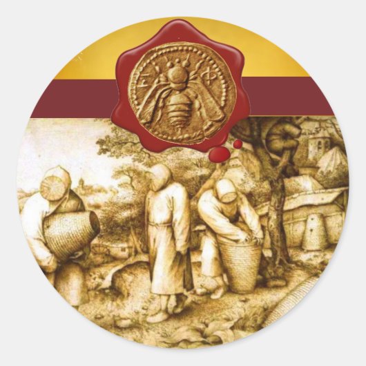 HONING BEE, BEEKEEPER RODE WAX SEAL RONDE STICKER (Voorkant)