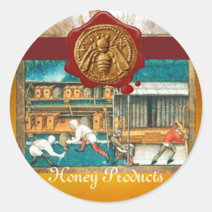 HONING BEE, BEEKEEPER RODE WAX SEAL RONDE STICKER