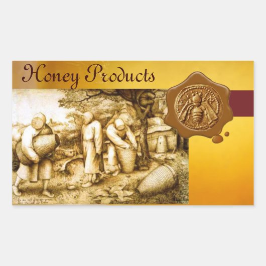 HONING BEE, BROWN WAX SEAL RECHTHOEKIGE STICKER (Voorkant)