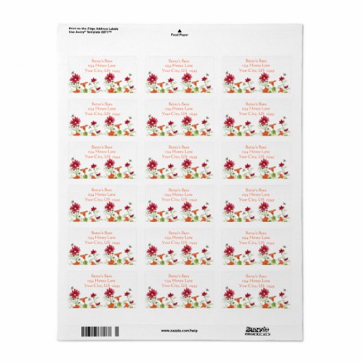 Honing Bee Nasturtium Rood geschilderd Daisy Etiket (Full Sheet)