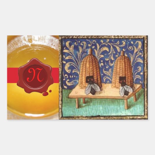 HONING BEE, RODE WAX SEAL MONOGRAM RECHTHOEKIGE STICKER (Voorkant)