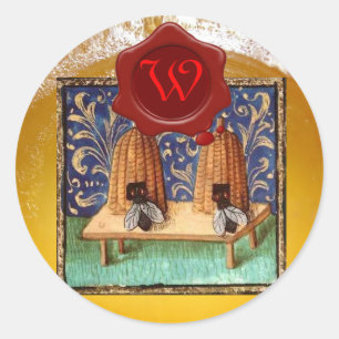 HONING BEE, RODE WAX SEAL MONOGRAM RONDE STICKER