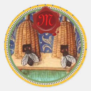 HONING BEE, RODE WAX SEAL MONOGRAM RONDE STICKER