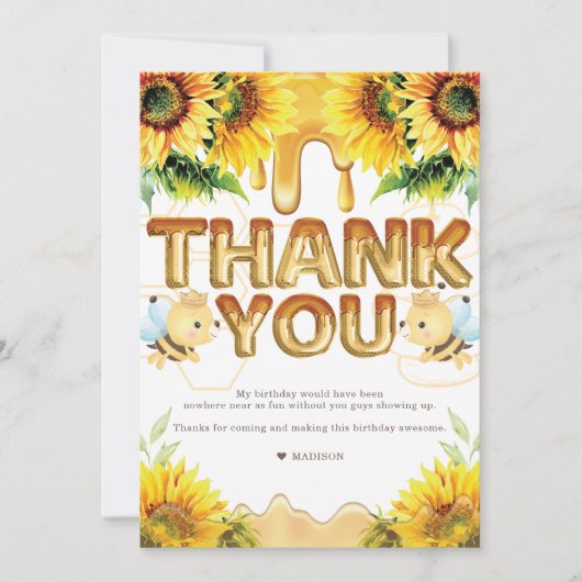 Honing Bee Verjaardag I Baby shower Bedankkaart (Voorkant)