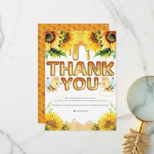 Honing Bee Verjaardag I Baby shower Bedankkaart (Voorkant / Achterkant in situ)