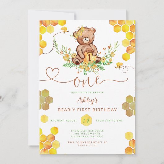 Honing Beer 1e Verjaardag Kaart (Voorkant)