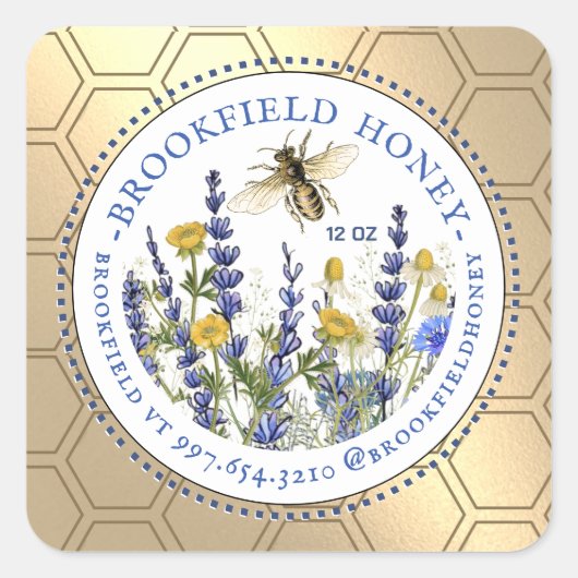 Honing Beer 8 of 12 oz Label Wildflower Bee Gold (Voorkant)