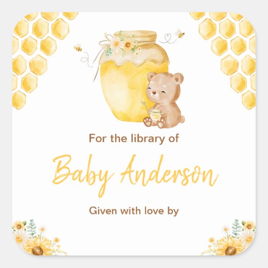 Honing Beer Baby Baby shower Bookplate Vierkante Sticker (Voorkant)