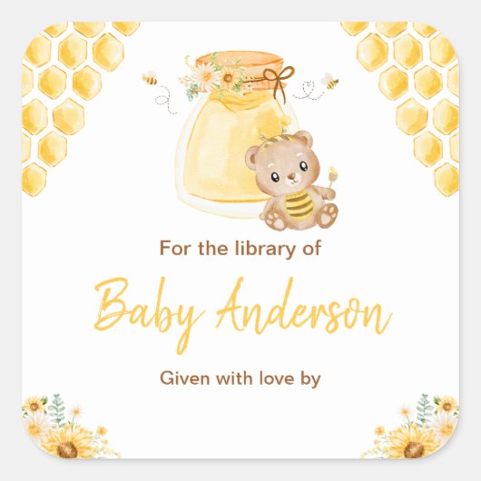 Honing Beer Baby shower Bookplate Vierkante Sticker (Voorkant)