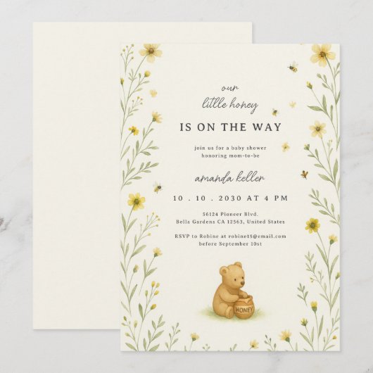 Honing Beer Bloemen Baby Verjaardag Kaart (Voorkant / Achterkant)