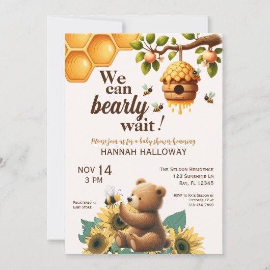 Honing Beer en Bee Barly Wacht Baby shower Kaart (Voorkant)