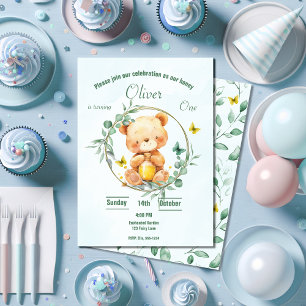 Honing Beer Schattige Greenery Boy 1st Birthday Kaart