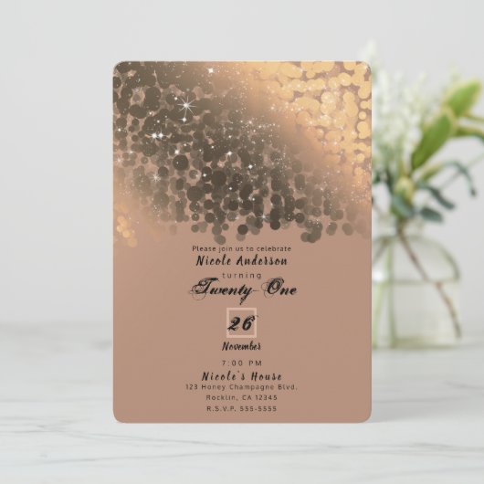 Honing Beige Champagne Gouden Glitter Licht Feest Kaart (Staand voorkant)