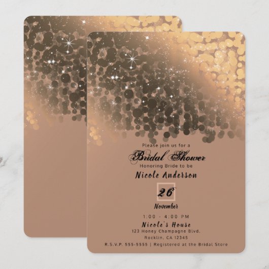 Honing Beige Champagne Gouden Glitter Lichtjes Bru Kaart (Voorkant / Achterkant)