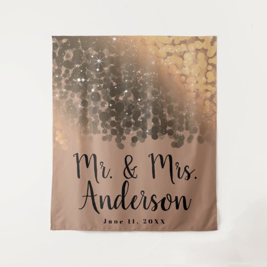 Honing Beige Champagne Gouden Glitter Lichtjes Wandkleed (Voorkant)