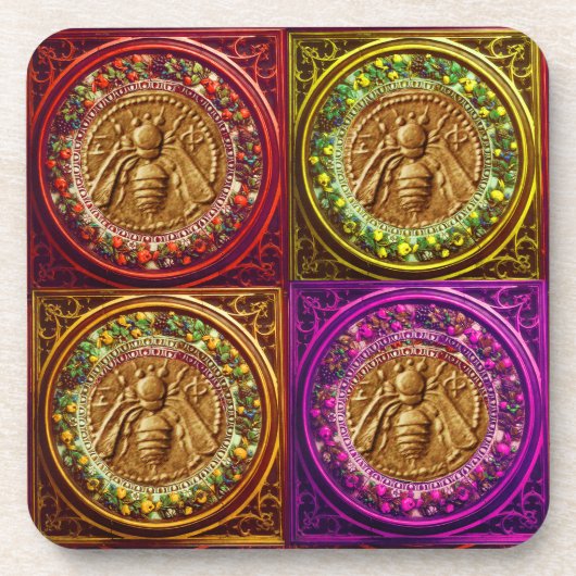 HONING BEN / RODE GROENE FLORENTINE FLORAL CROWN BIER ONDERZETTER (Voorkant)